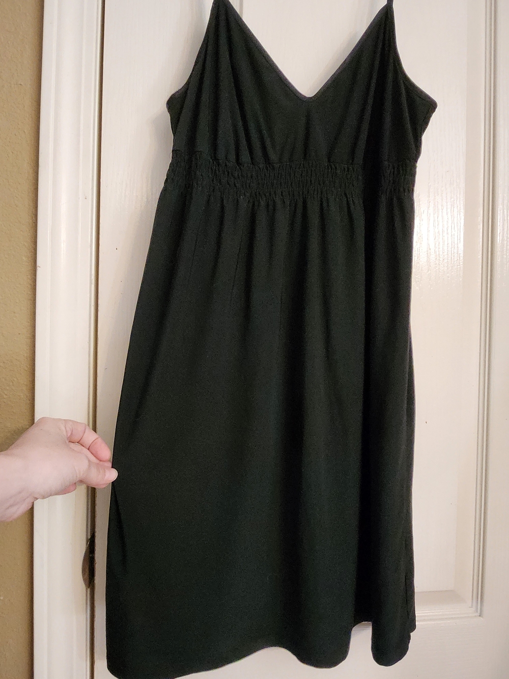 Vintage Gilligan Omalley Black V-Neck Smocked Waist Slip Dress